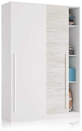 Habitdesign Armario 2 Puertas Correderas, 200x120x50 (AltoxAnchoxFondo - en cm), Color Blanco Artik y Blanco Velho, Modelo Elliot