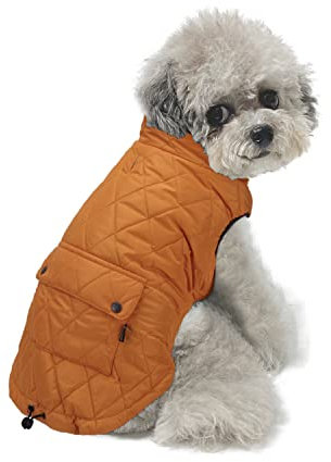 Dociote Hund Wintermantel Winterjacke mit Krageloch, Tasche, Baumwolle Gepolstert Hundemantel Weste für kleine Hunde 2XL Orange