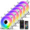EZDIY-FAB Moonlight - Caja de ventiladores RGB de 120 mm con Fan Hub X y mando a distancia, placa base Aura Sync, control de velocidad, ventilador direccionable para PC Case-Blanco 6 Pack