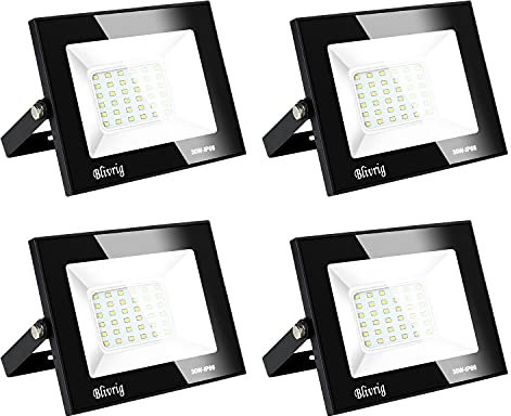 Blivrig LED Strahler Außen,30W strahler außen,Led Flutlicht Außenleuchte Superhell LED Fluter Außenstrahler LED Scheinwerfer,led strahler außen,für Garten, Garage,Sportplatz(4PCS-Kaltes Weiß, 30W)