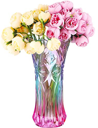 Homoyoyo Kristallglas-Blumenvase: Blumenvase aus Kristallglas Thickened Vase für Tulpen Geschenke für Mama zum Geburtstag,Geschenkideen Mutter Glasvase Hochzeiten(Farbig Akzentuieren)