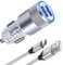 Zigarettenanzünder USB Ladegerät, AILKIN 3.4A 2-Port Kfz Ladegerät USB Auto Ladeadapter mit USBC Ladekabel für Samsung Galaxy S25 Ultra/S24 FE/S23/S22/S21/A55/A35/A15/A56/A36/A16, iPhone 16/15, Google