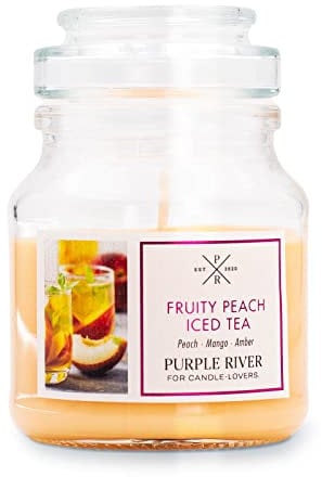 Purple River kleine Duftkerze im Glas mit Deckel | Fruity Peach Iced Tea | Duftkerze Fruchtig | Sojawachskerze | Raumduft für Zuhause | Geschenke für Frauen
