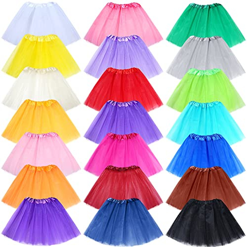 JaGely 22 Pcs Tutu Skirts for Girls Bulk Multicolor 3 Layers Tulle