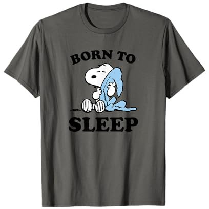 Peanuts - Snoopy Born To Sleep T-Shirt, Grau, S, Unisex-Erwachsene, Kurzarm, Klassische Passform, Cartoon-Muster