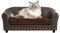 PWTJ Hundesofa und Stuhl/Luxus-PU-Leder-Haustier-Sessel/mit Kupfernagel-Hundesofa/Holzrahmen, Katzen-Sofa-Stuhl/Hundesofa mit Wildlederkissen für kleine Hunde (Braun)