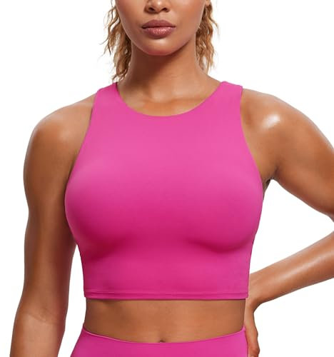 CRZ YOGA Damen Butterluxe Racerback Sport BH Gepolstert Ohne Bügel Crop Tops Longline Yoga Tank Top Fitness Sports Bra Hibiskus-Purpur 42