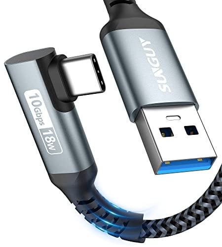 SUNGUY Cable USB C, 0,3 m Ángulo de 90 Grados Android auto Cable de Nailon de Cable USB a USB C Compatible con iPhone 16/15 Pro Max, Galaxy S24/S23/S22, P30 Lite