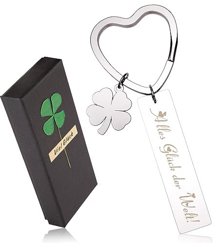 LILABIENE® Schlüsselanhänger Kleebatt Glücksbringer Alles Glück Der Welt Geschenk Silber