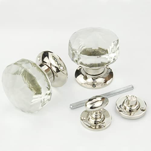 UNDERGROUND PARTS Jones & Grey Glass Round Door Knobs Handles & Bathroom Thumb Turn Release Polished Nickel