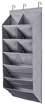 Hapihom Sac à chaussures mural avec crochets, multifonction, gain de place, multi-couches, sac de rangement suspendu, organiseur gris, 9 compartiments