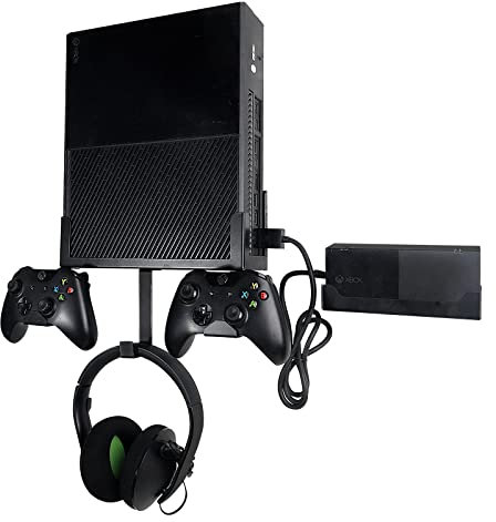 Soporte de pared para Xbox One, kit de montaje en pared para Xbox One Original + soporte de ladrillo eléctrico, con soporte desmontable para controlador y colgador de auriculares, soporte para Xbox