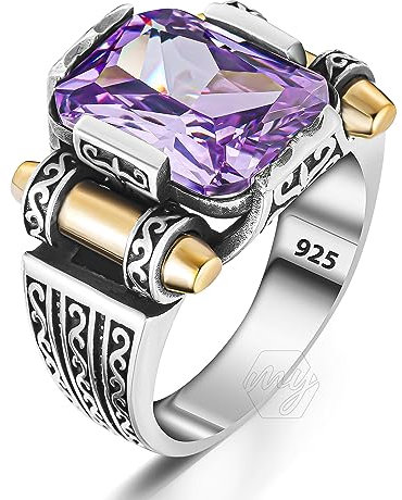mysilverworld Türkischer Herren-Ring, 925er-Sterlingsilber, Kugel-Design, rechteckig, Amethyst, Metall, Metall, Amethyst