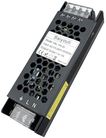 Transformador LED 24V 100W IP20 Ultrafino Controlador LED CA 220V a 24V 4.2A Fuente de Alimentacion de Voltaje Constante para Tira LED Luces de Interior