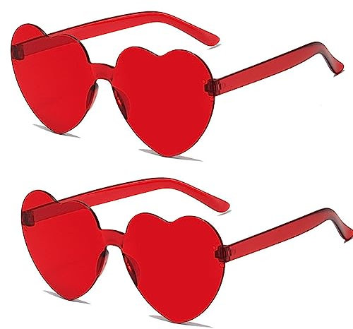 SECALIFE Sonnenbrille in Herzform, mehrfarbig, randlos, übergroß, modische Sonnenbrille für Damen, Rot