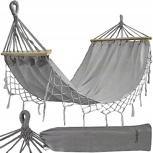 Redfink Hängematte mit 2 Holzstangen 200x100cm, Hängematte Outdoor im Boho-Stil, Boho Deko Outdoor, Hammock Outdoor