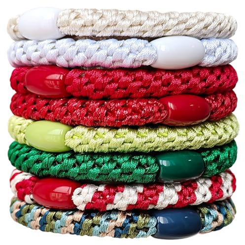 GYGYL 8Pcs Mixed Color Hair Ties for Women Girls, Elastics Hair Bands Ponytail Holders for Thick Hair, No Damage No Crease Hair Elastics- Christmas Style 4