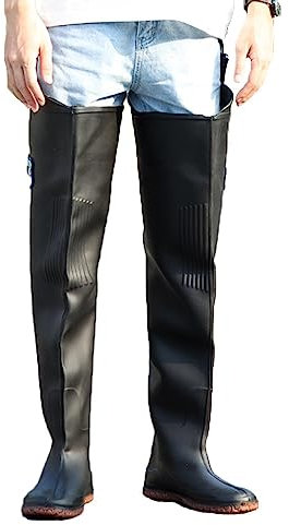 Watstiefel PVC-Watstiefel, Angelhosen/Jagdschuhe mit Verstellbarer Schnalle, geeignet for Füße zwischen 22,5 und 27,5 cm (Color : Black, Size : 45)