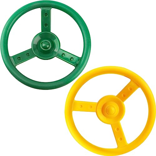 Haconba 2 Pack Steering Wheel Playset Plastic Pirate Ships Wheel with Mounting Tools for Kids Playground Outdoor Gym (Green, Yellow)