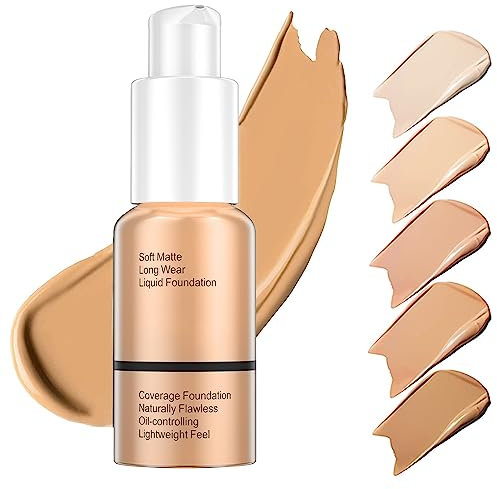 Foundation, 30 ml Full Coverage Foundation, Concealer Flüssige Foundation Full Coverage Flawless Cream Glatte, 24HR Matte Oil Control Concealer Make up, 105 Sand