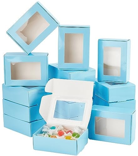 PH PandaHall 20pcs Blue Gift Box Set with Window Treat Box Kraft Paper Candy & Pastry Boxes for Christmas Wedding Favor Party & Halloween - 8.7x6.2x3.2cm/3.4x2.4x1.2