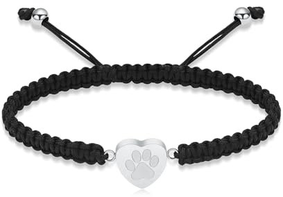 QGJNSGC Einäscherungsarmband für Haustiere Asche Herz Urnenarmband für Asche Hund Pfote Anhänger Armreif Edelstahl Gedenkurne Schmuck (Silber)