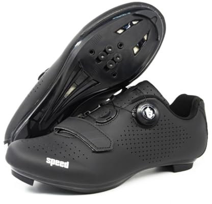 Hixingo Fahrradschuhe Schwarz Herren Damen Rennradschuh MTB Radschuhe, Kompatibel Look SPD SPD-SL, Anti-Skid Atmungsaktiv Harte Sohle Unisex Rennrad Radsportschuhe