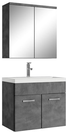 Badplaats Badmöbel Komplettset Montreal 60 x 35 cm Dunkel Grau - Badezimmermöbel mit Waschbecken und Spiegelschrank