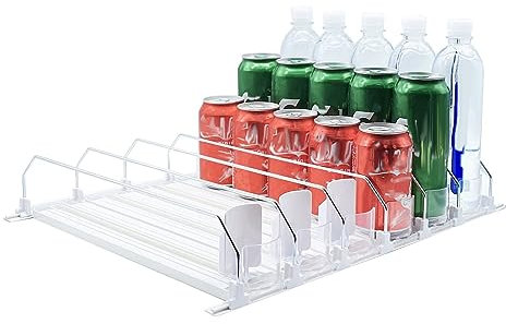 Fockety Organizador de Bebidas para Frigorífico, Dispensador de Latas de Refresco Ajustable de Ancho Automático para Frigorífico con Deslizamiento Automático, Soporte para Latas de
