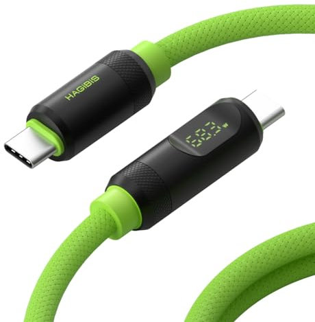 Hagibis USB 4 Cable, LED Display USB C 240W Fast Charging Cable with 8K@60Hz 40Gbps Data Transfer Thunderbolt 4/3 Video Cord for iPhone 17 16 15 Pro Max, iPad, MacBook Pro Air (Braided, Green, 3.3FT)