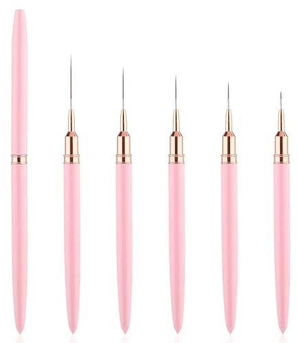 Ouligay 5pcs Nail Art Brush, Nail Brush for Nail Art, Nail Liner Brush, Fine Nail Art Brush for Long Lines, Thin Details, Fine Drawing Sizes 5/8/12/20/25mm(Pink)