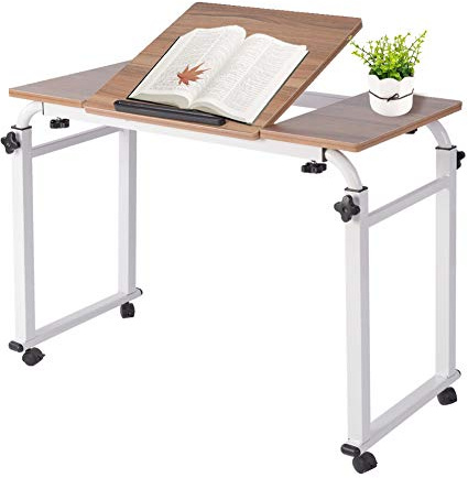 Gavigain Overbed Bedside Desk Mobile Rolling Laptop Stand Tilting Overbed Table Height Adjust Tray Table for Laptop Bed Sofa Adjust Laptop Desk Overbed Writing Table with Wheels (0,8 Meter)