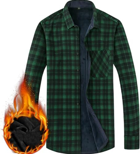 Chemise à Carreaux épaissie pour Homme Chemise à Carreaux doublée Chaude rembourrée Casual Manches Longues Chemise à Carreaux boutonnée Veste avec Poche(Vert,2XL)
