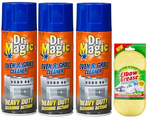 3X Dr Magic Oven and Grill Cleaner Spray (3X 390 ml)- Effortlessly and Effectively Remove All Stubborn Food Residues and Grease from Oven and Grill -With Scrubbing Pad