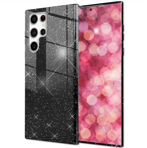 NALIA Glitzerhülle für Samsung Galaxy S24 Ultra - Hülle, Funkelschwarz | Partikel fest im Material eingeschlossen, 3-Schicht-Schutzaufbau mit Hardcase-Kern, Erhöhter Kamerarand, SHINEPOP