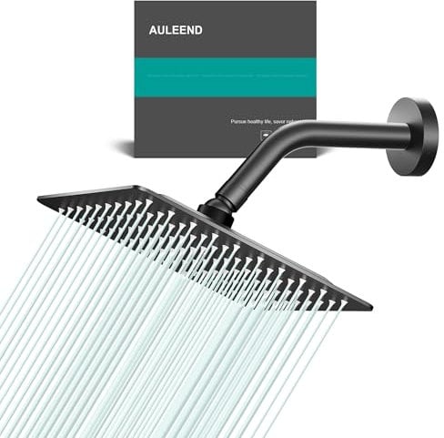 Docce Fisso Quadrato Soffione Doccia a Pioggia in Acciaio Inox Soffione Doccia a Pioggia con Getti In Silicone Anticalcare 304 Acciaio Inox Ultra Sottile (Nero, 20 cm)