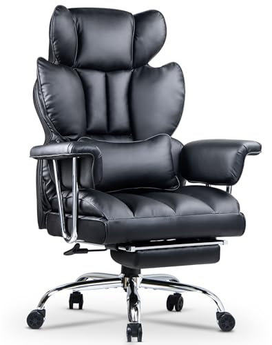 Naspaluro Executive Office Chair - PU Leather Recliner, Ergonomic with Footrest, High Back Swivel Chair - Black