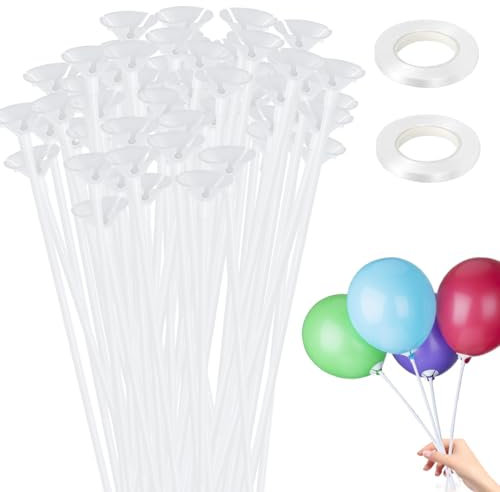 LPAMABA 100 Pz Bastoncini Plastica per Palloncini,Stecche per Palloncini Fai Da Te,Porta Palloncini in Plastica da 32cm,Bacchette per Palloncini con Tazza,Aste per Palloncini per Matrimoni e Feste