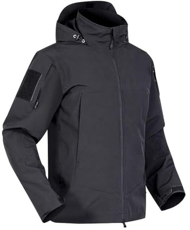 BSLVWG Veste de pluie imperméable légère à capuche coupe-vent pour homme, veste militaire respirante et coupe-vent pour camping, randonnée, Noir , L