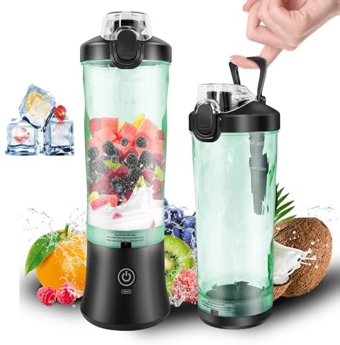 Smoothie Blender Portable, Personal Blender with USB Rechargeable, Blends Ice & Frozen Fruit, Cordless Mini Blender with 6 Blades, Ice Maker Travel Handheld Blenders, 600ML