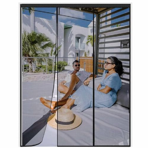 Tenda Magnetica, 285x280cm Nero Zanzariera Tenda con Anelli per Portafinestra, Ultra Silenzioso Tenda Zanzariere per Porta Finestra Balcone Soggiorno Aria fresca attraverso