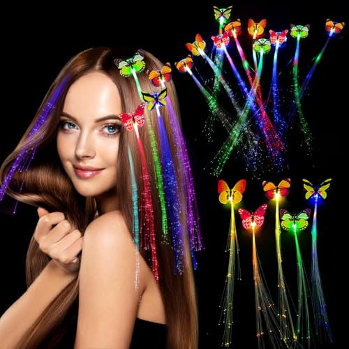LED Haarsträhnen, 15 Stück LED Haarschmuck, LED Haar Barrettes(Stil Bunt S-B1), Blinkendes Haargeflecht, Haarclips Leuchtend, Glitzer Haarsträhnen zum Einklipsen, Mitgebsel Kindergeburtstag Mädchen