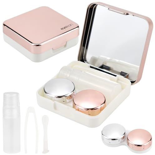 FERCAISH 2-Piece Portable Contact Lens Case Set, Contact Lens Case Set, Mini Contact Lenses Storage Boxes with Mirror, for Contact Lenses (Rose Gold), Rose Gold, Convenient storage