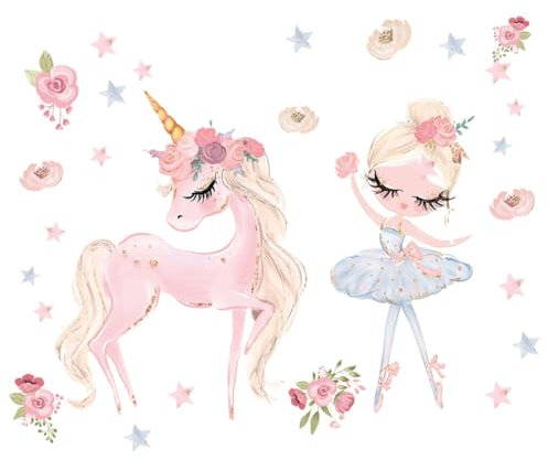Adesivo da parete con unicorno da 1 pezzo, fiore arcobaleno, adesivo da parete per camera da letto della ragazza, decorazione da parete per ragazza della camera dei bambini