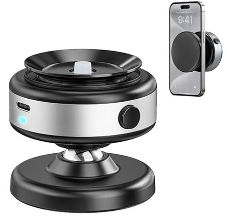 Jkoailiwi Soporte de teléfono con ventosa eléctrica estable antivibración manos libres, soporte magnético de vacío ajustable de 360 grados para coche, vlogging viajes, para Magsafe iPhone 16e 16 Pro