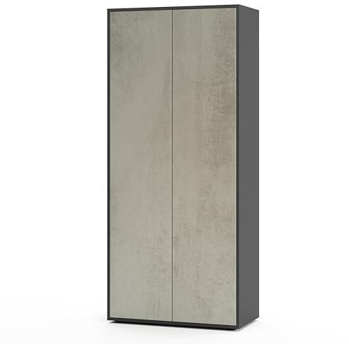 SIMPLYFURN Büroschrank Amira T00, geschlossener Schrank mit 2 großen Türen, Anthrazit & Beton Oxid, Push-to-Open, 180x80x40 cm, Aktenschrank für Büro und Homeoffice