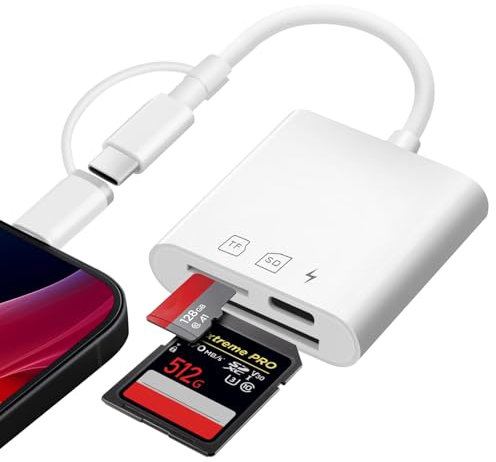 Flintronic SD Kartenleser, SD Card Reader-A, Kamera Speicher kartenleser, Kartenlesegerät für SD/Micro SD, Lightning & USB C SD-Karten Adapter für iPhone/iPad/MacBook, Gleichzeitiges Laden&Kartenlesen