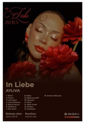 AYLIVA Poster, hübsches Sänger-Pop-Musikalbum in Liebe, Cover-Fans, Geschenk, Leinwand-Poster, Schlafzimmer, Dekoration, Landschaft, Büro, Raumdekoration, Geschenk, 30 x 45 cm