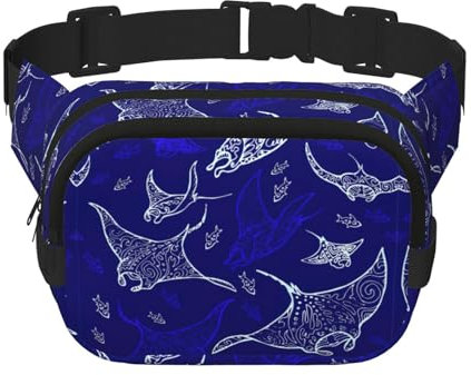 Manta Ray and Fish Bauchtasche für Damen und Herren, modische Gürteltasche für Reisen, Wandern, Schwarz , Einheitsgröße