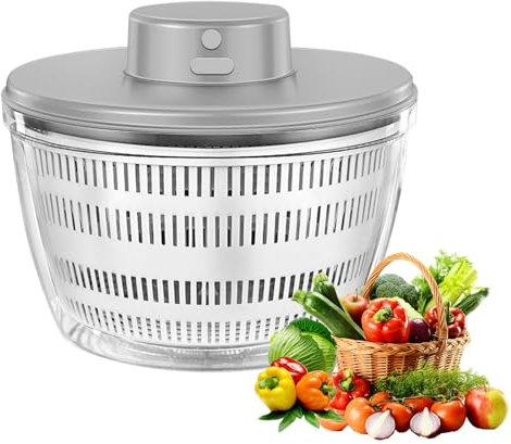 Alayphnic - Escurridor de ensalada eléctrica, 4000 ml, gran capacidad, máquina de ensalada automática, deshidratador para frutas y verduras con tapa, secado rápido, recargable por USB, mezclador